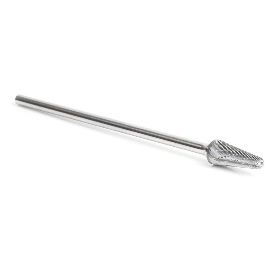 Amana BURS-219 Solid Carbide Radius Cone Shape 1/2 Dia x 1-1/8 x 1/4 Shank Double Cut SL Burr Bit for Die-Grinders