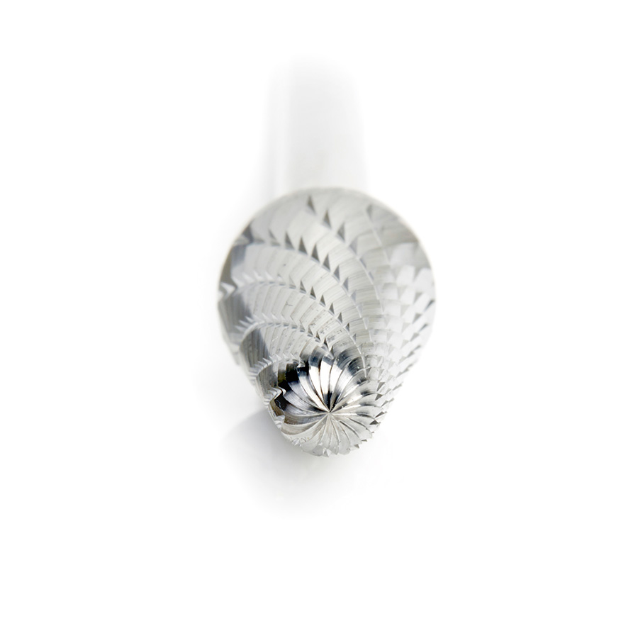 Amana BURS-219 Solid Carbide Radius Cone Shape 1/2 Dia x 1-1/8 x 1/4 Shank Double Cut SL Burr Bit for Die-Grinders