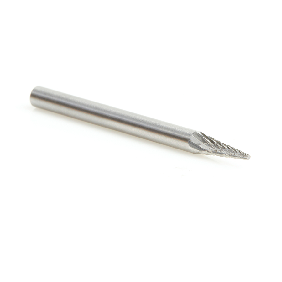 Amana BURS-220 Solid Carbide Pointed Cone Shape 1/8 Dia x 11/32 x 1/8 Shank Double Cut SM Burr Bit for Die-Grinders