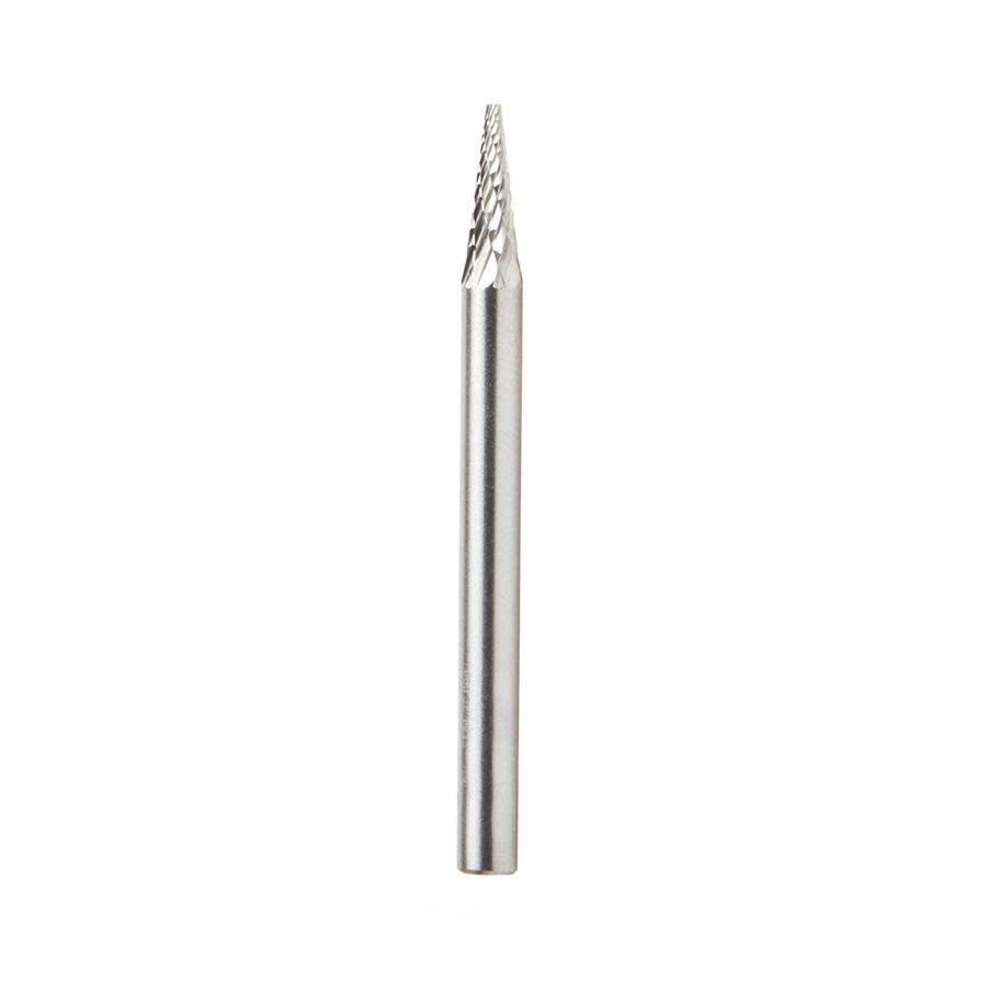 Amana BURS-220 Solid Carbide Pointed Cone Shape 1/8 Dia x 11/32 x 1/8 Shank Double Cut SM Burr Bit for Die-Grinders