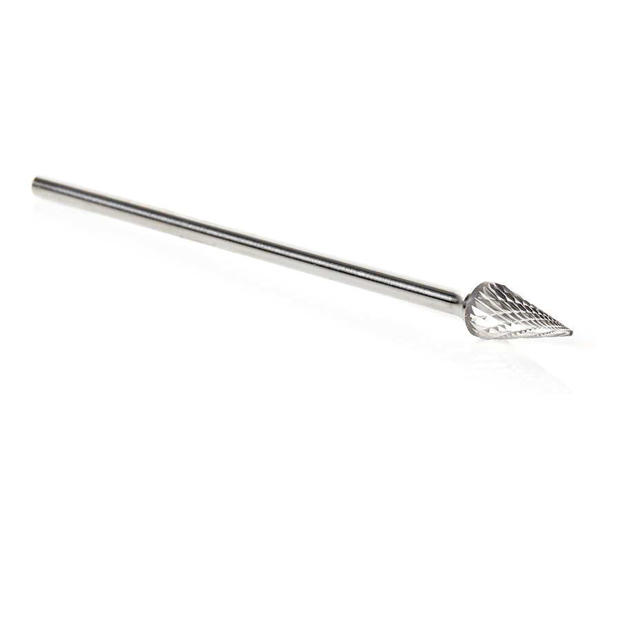 Amana BURS-228 Solid Carbide Pointed Cone Shape 1/2 Dia x 7/8 x 1/4 Shank Double Cut SM Burr Bit for Die-Grinders
