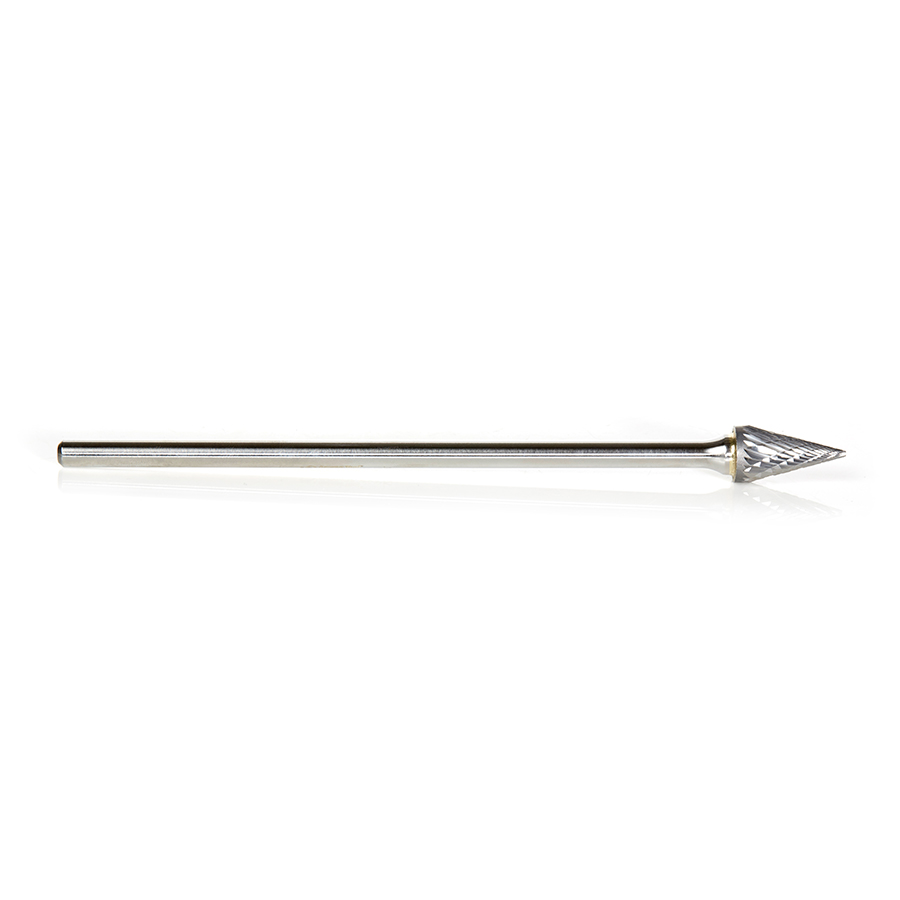 Amana BURS-228 Solid Carbide Pointed Cone Shape 1/2 Dia x 7/8 x 1/4 Shank Double Cut SM Burr Bit for Die-Grinders
