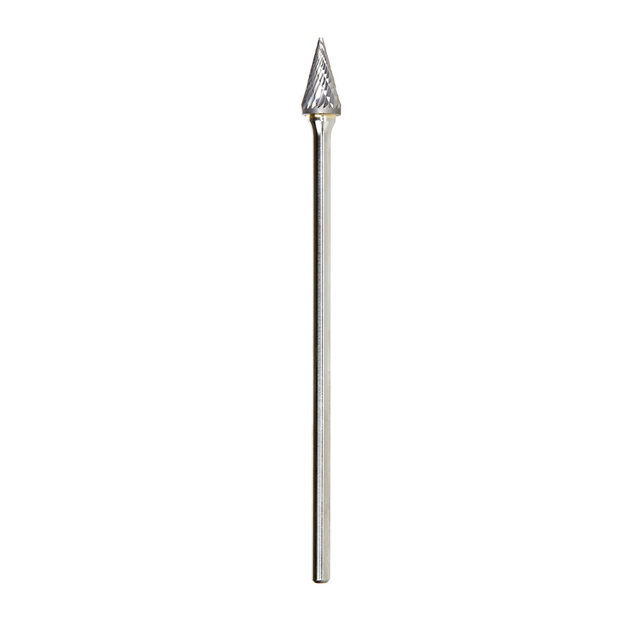 Amana BURS-228 Solid Carbide Pointed Cone Shape 1/2 Dia x 7/8 x 1/4 Shank Double Cut SM Burr Bit for Die-Grinders