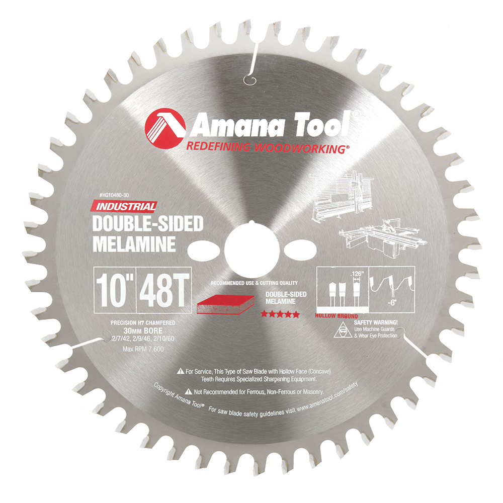 Amana HG10480-30 Carbide Tipped Hollow Ground 10 Inch Dia x 48T HG, -6 Deg, 30mm Bore