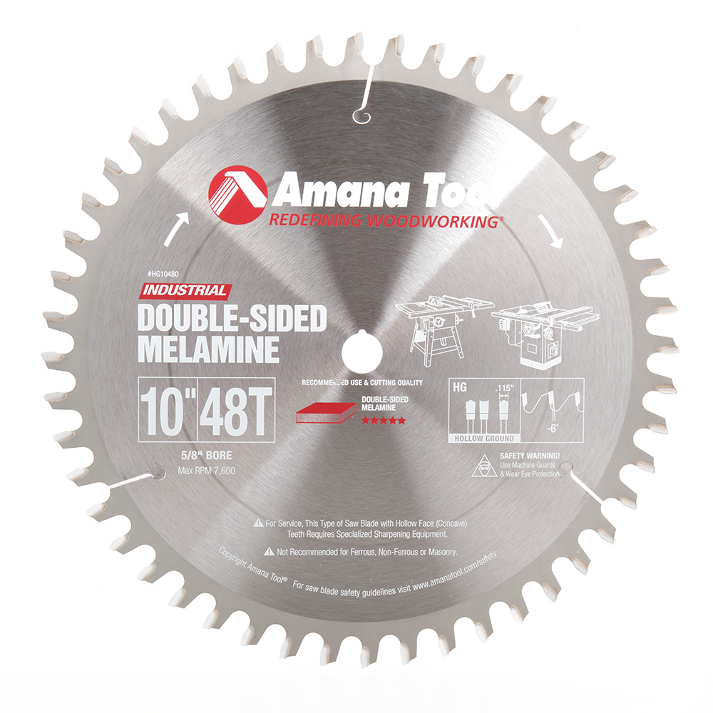 Amana HG10480 Carbide Tipped Hollow Ground 10 Inch Dia x 48T HG, -6 Deg, 5/8 Bore