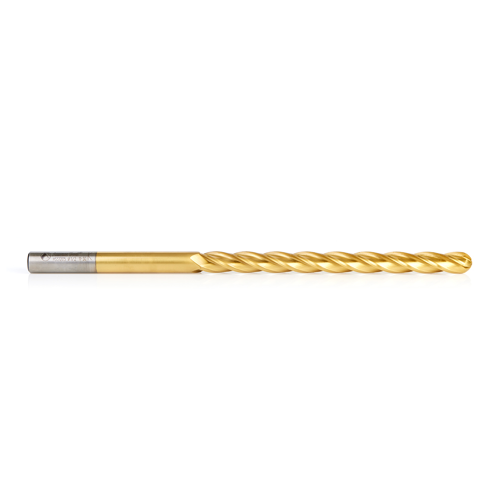 Amana HSS1205 High Speed Steel (HSS) Foam Cutting Ball End Extended Reach 1/4 Radius x 1/2 Dia x 6 x 10 Long x 1/2 Shank CNC 4-Flute Spiral Up-Cut Router Bit TiN Coated
