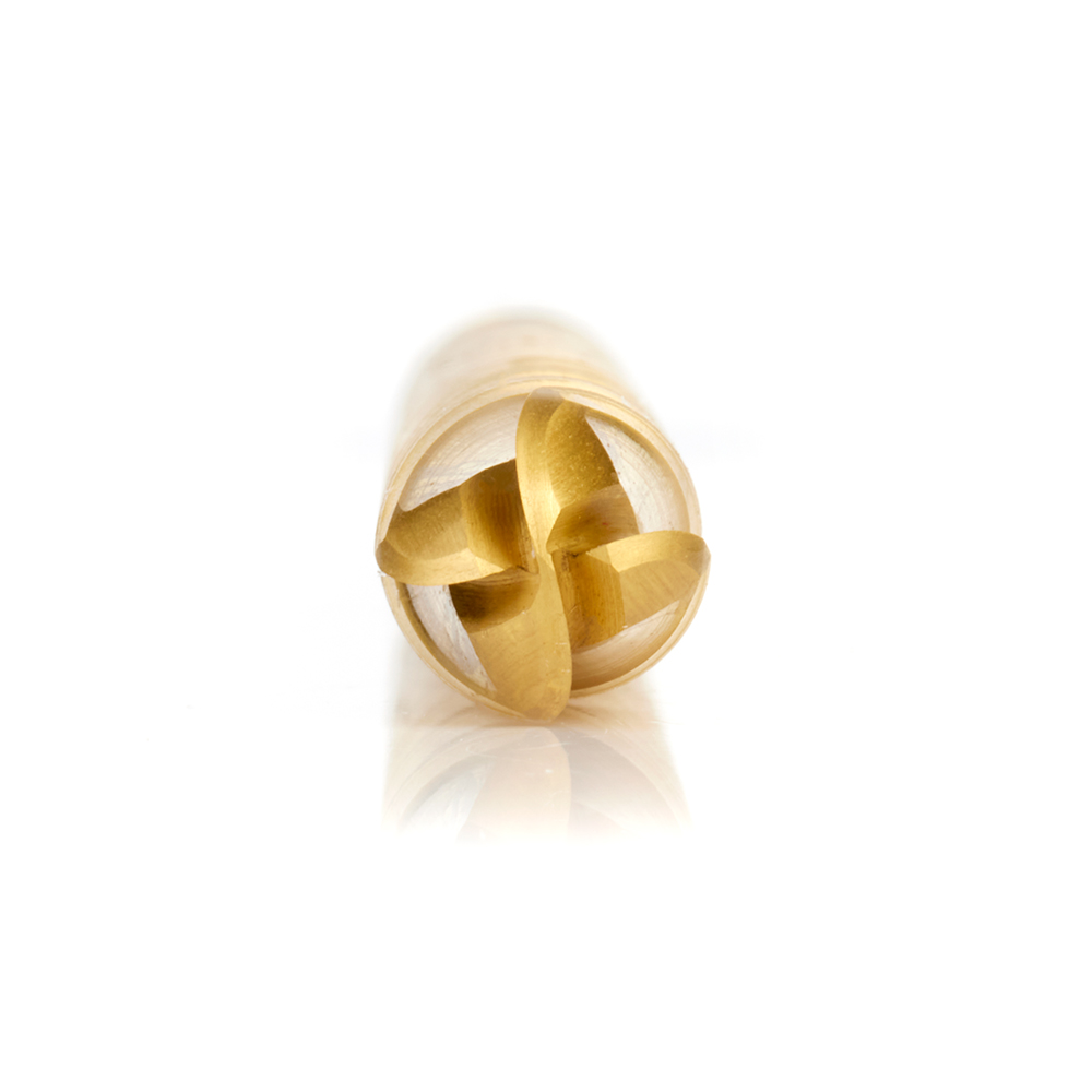 Amana HSS1205 High Speed Steel (HSS) Foam Cutting Ball End Extended Reach 1/4 Radius x 1/2 Dia x 6 x 10 Long x 1/2 Shank CNC 4-Flute Spiral Up-Cut Router Bit TiN Coated