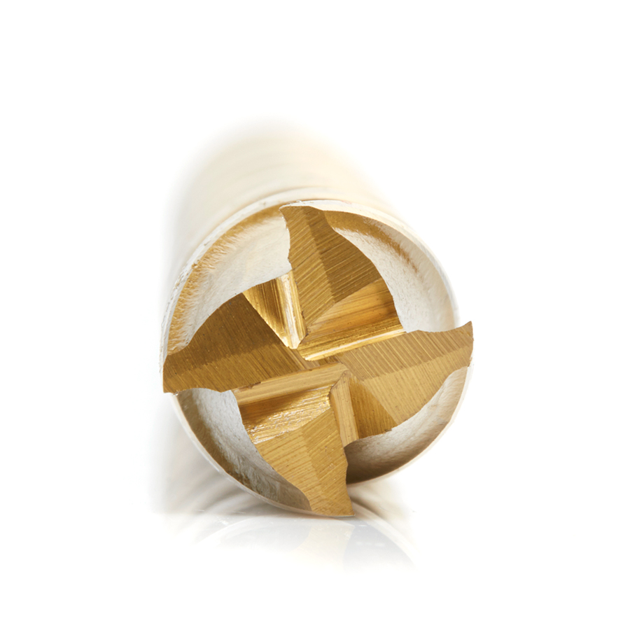 Amana HSS1215 High Speed Steel (HSS) Foam Cutting End Mill Extended Reach 1/2 Dia x 6 x 10 Long x 1/2 Shank CNC 4-Flute Spiral Up-Cut Router Bit TiN Coated