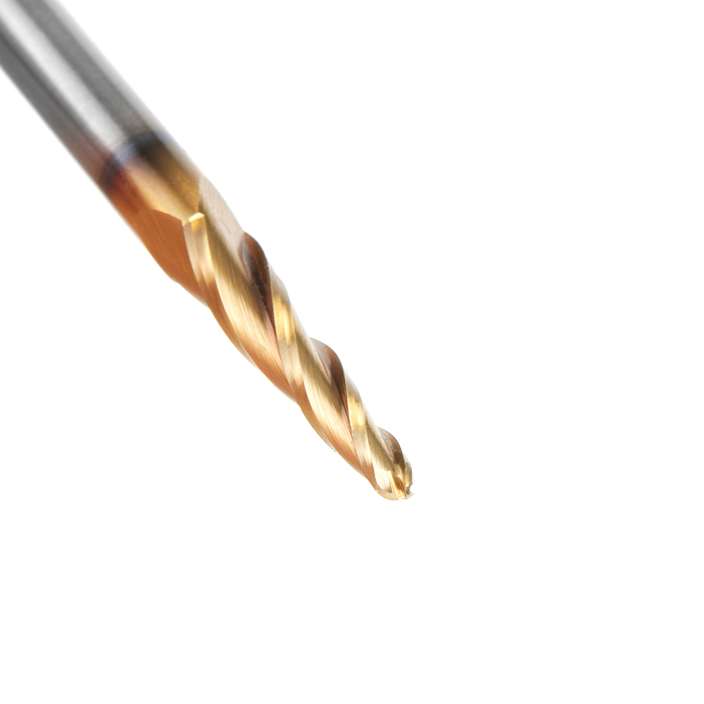 Amana HSS1304-M CNC 2D and 3D Carving 3.5 Deg Tapered Angle Ball Tip x 3mm Dia x 1.5mm Radius x 26mm x 6mm Shank x 76mm Long x 3 Flute High Speed Steel (HSS) Up-Cut Spiral ZrN Coated Router Bit