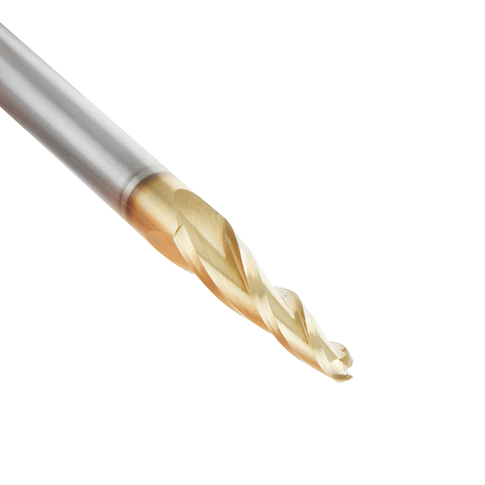 Amana HSS1304 CNC 2D and 3D Carving 3.6 Deg Tapered Angle Ball Tip x 1/8 Dia x 1/16 Radius x 1 x 1/4 Shank x 3 Inch Long x 3 Flute High Speed Steel (HSS) Up-Cut Spiral ZrN Coated Router Bit