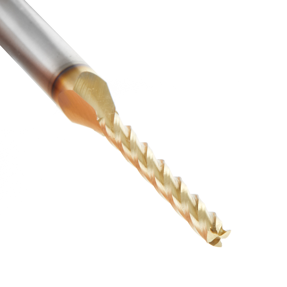 Amana HSS1312 CNC 2D and 3D Carving Flat Bottom 0.10 Deg Angle x 1/8 Dia x 1-3/32 x 1/4 Shank x 2-1/2 Inch Long x 4 Flute High Speed Steel (HSS) ZrN Coated Router Bit