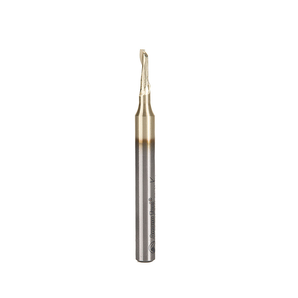 Amana HSS1620-Z High Speed Steel (HSS) Single Flute Spiral Aluminum Cutting 1/8 Dia x 3/8 x 1/4 Inch Shank Up-Cut ZrN Coated Router Bit