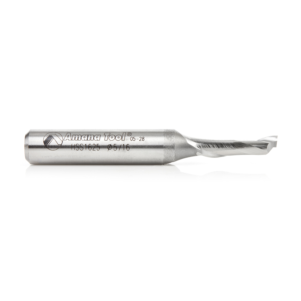 Amana HSS1625 High Speed Steel (HSS) Single Flute Spiral Aluminum Cutting 5/16 Dia x 1 x 1/2 Inch Shank Up-Cut Router Bit