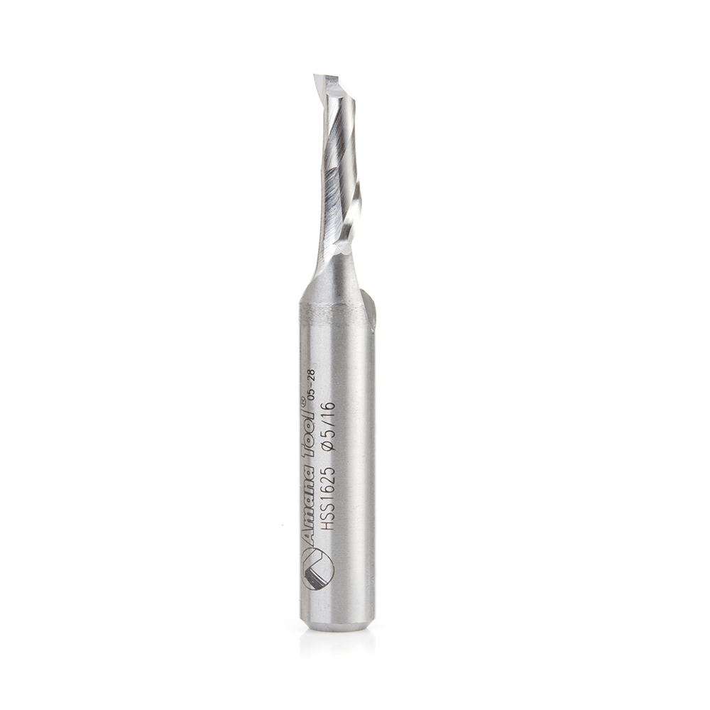 Amana HSS1625 High Speed Steel (HSS) Single Flute Spiral Aluminum Cutting 5/16 Dia x 1 x 1/2 Inch Shank Up-Cut Router Bit