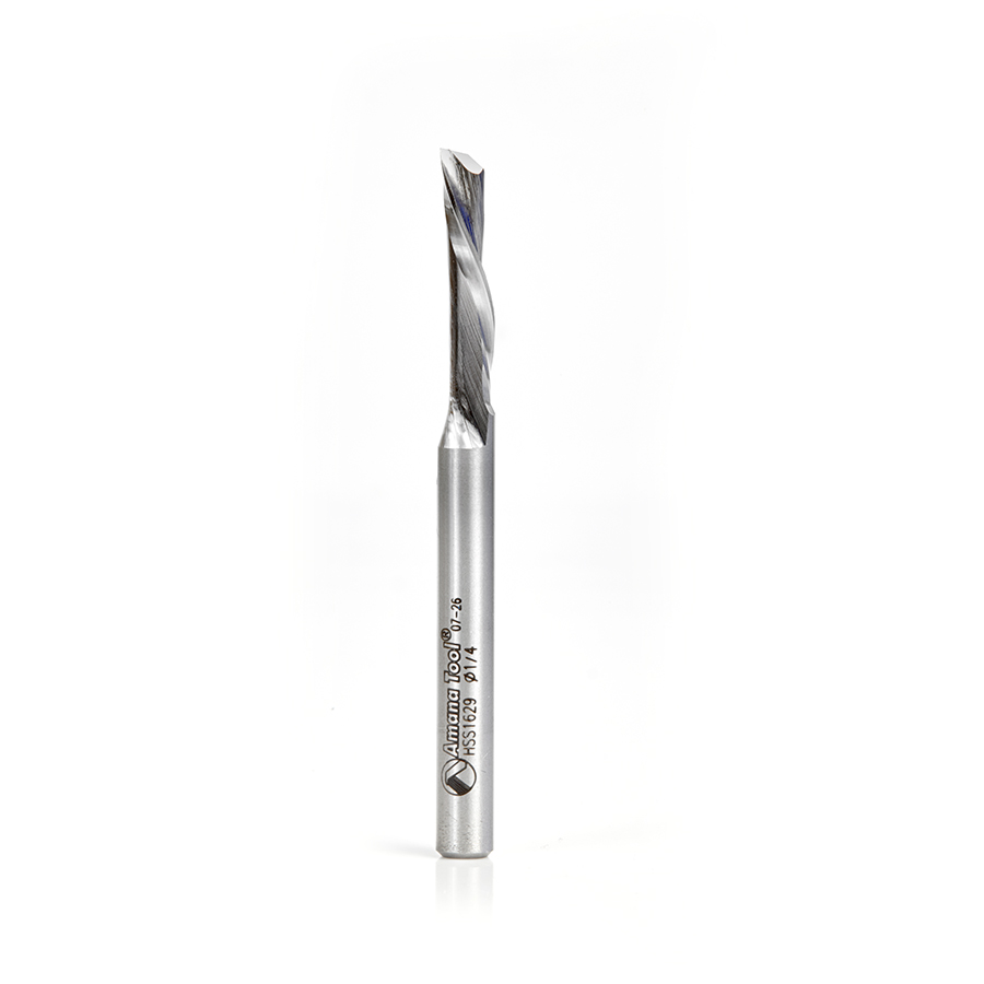 Amana HSS1629 High Speed Steel (HSS) Single Flute Spiral Aluminum Cutting 1/4 Dia x 1 x 1/4 Inch Shank Down-Cut Router Bit