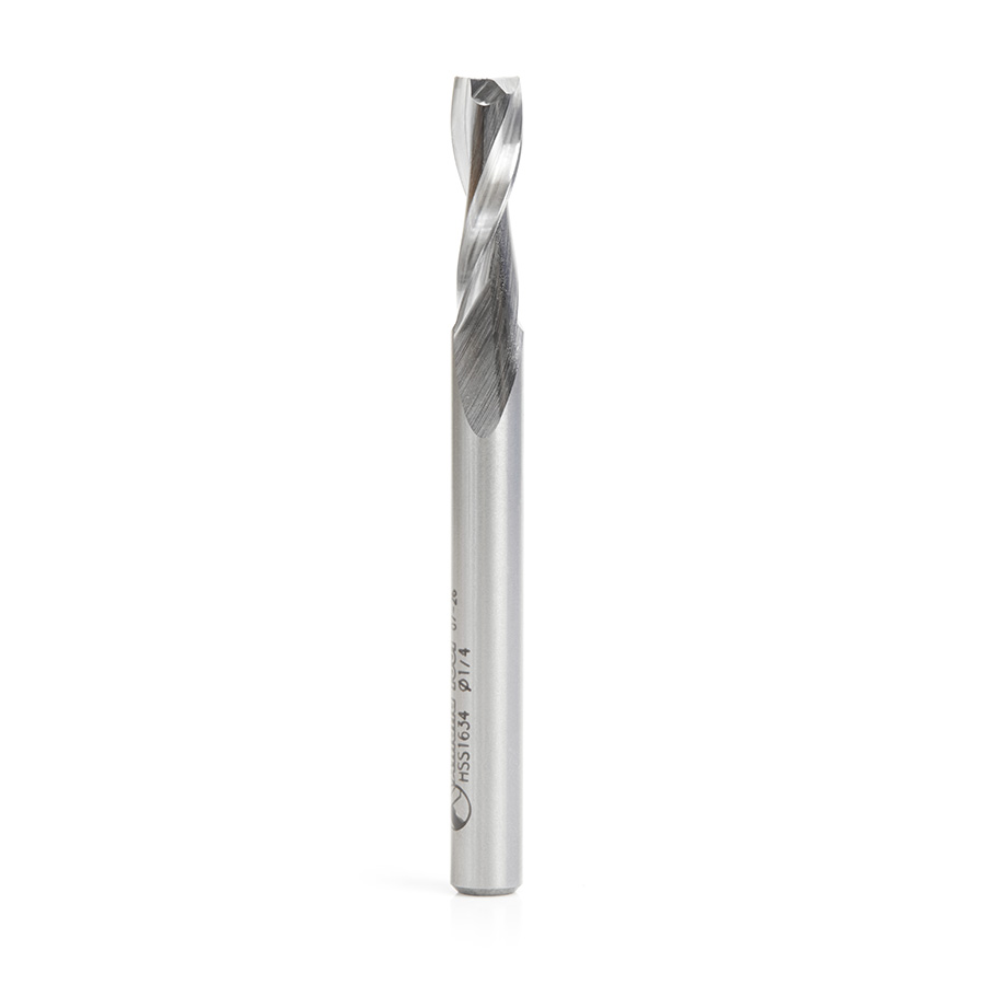 Amana HSS1634 High Speed Steel (HSS) Double Flute Spiral Aluminum Cutting 1/4 Dia x 3/4 x 1/4 Inch Shank Up-Cut Router Bit