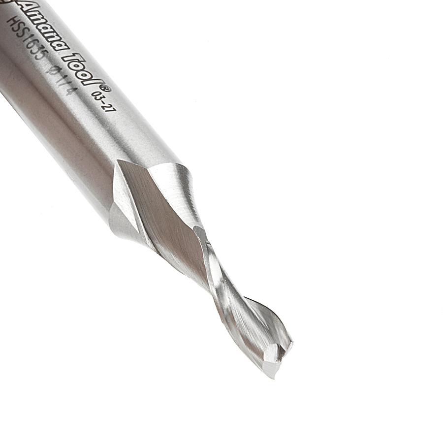 Amana HSS1635 High Speed Steel (HSS) Double Flute Spiral Aluminum Cutting 1/4 Dia x 3/4 x 1/2 Inch Shank Up-Cut Router Bit
