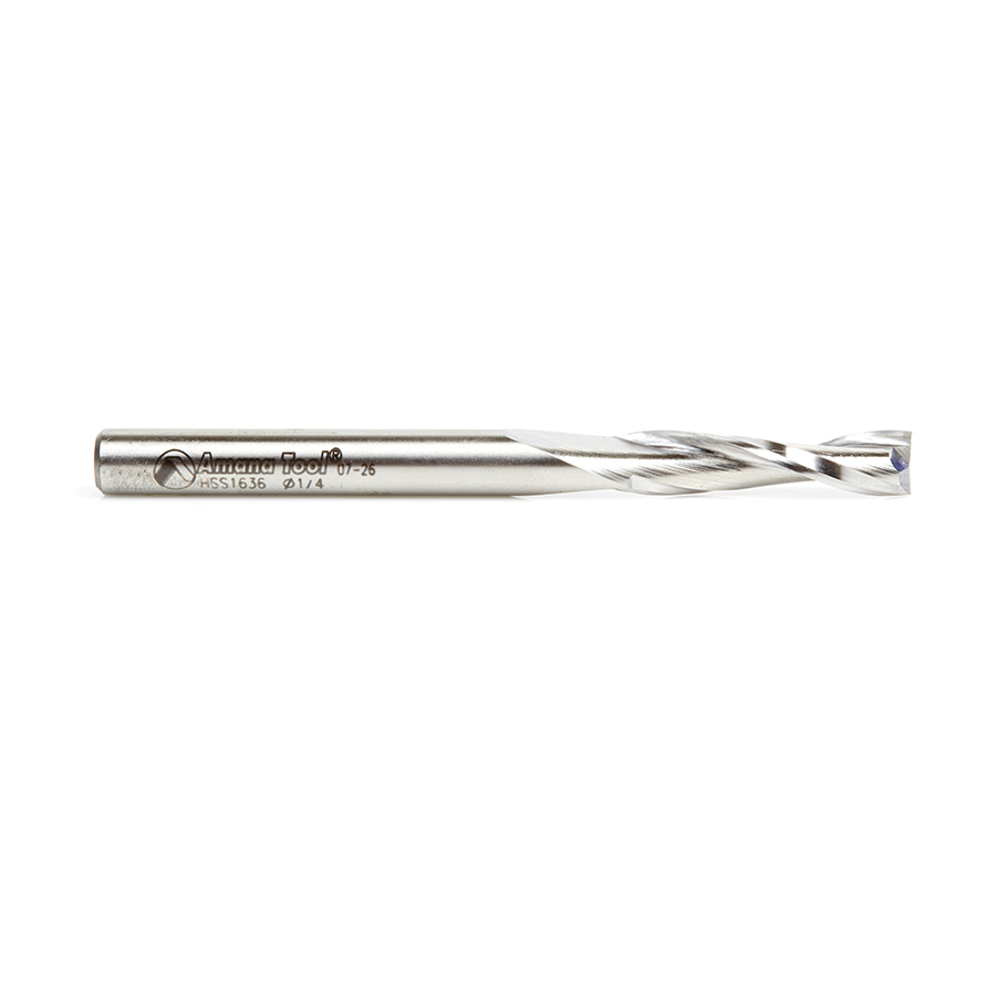 Amana HSS1636 High Speed Steel (HSS) Double Flute Spiral Aluminum Cutting 1/4 Dia x 1 x 1/4 Inch Shank Up-Cut Router Bit