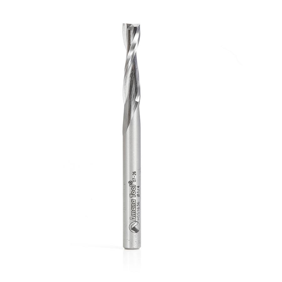 Amana HSS1636 High Speed Steel (HSS) Double Flute Spiral Aluminum Cutting 1/4 Dia x 1 x 1/4 Inch Shank Up-Cut Router Bit