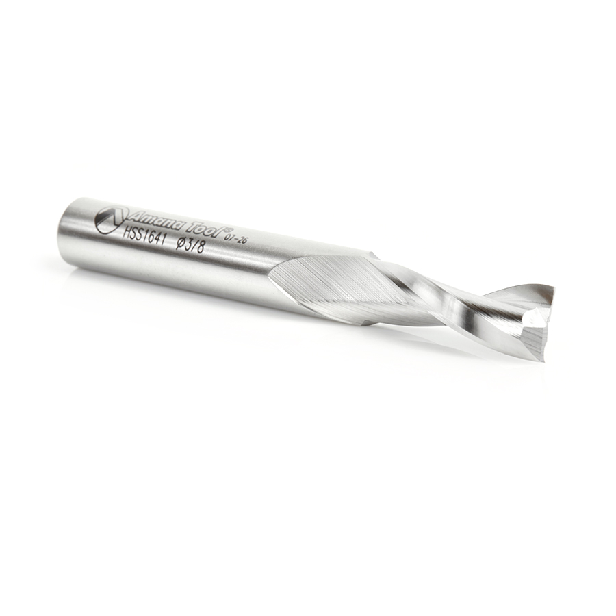 Amana HSS1641 High Speed Steel (HSS) Double Flute Spiral Aluminum Cutting 3/8 Dia x 1 x 3/8 Inch Shank Up-Cut Router Bit