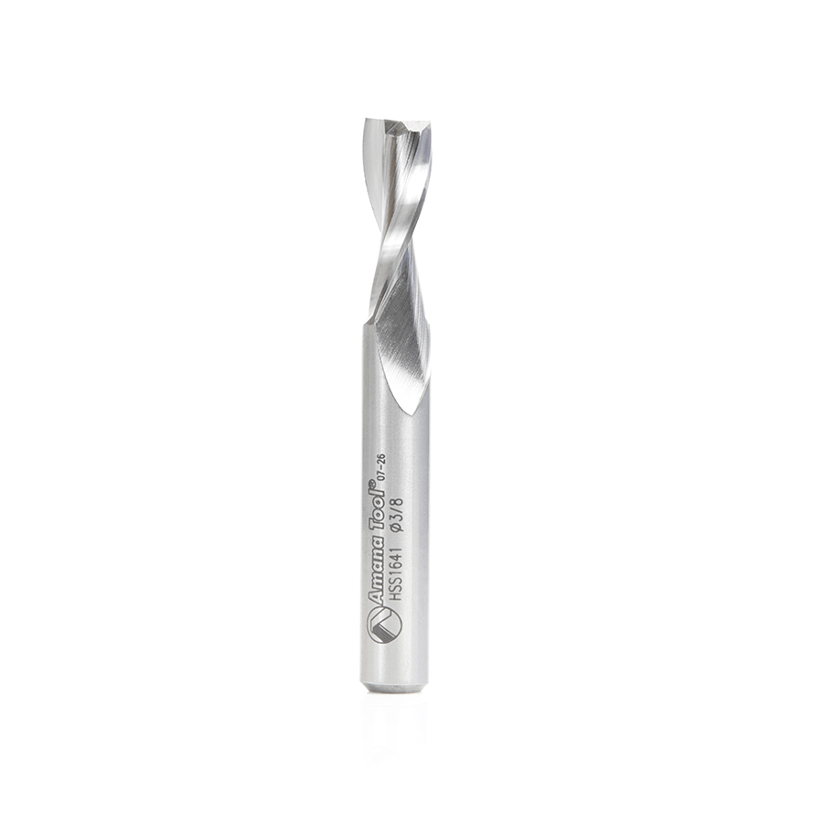 Amana HSS1641 High Speed Steel (HSS) Double Flute Spiral Aluminum Cutting 3/8 Dia x 1 x 3/8 Inch Shank Up-Cut Router Bit