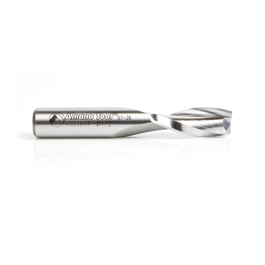 Amana HSS1644 High Speed Steel (HSS) Double Flute Spiral Aluminum Cutting 1/2 Dia x 1-1/2 x 1/2 Inch Shank Up-Cut Router Bit