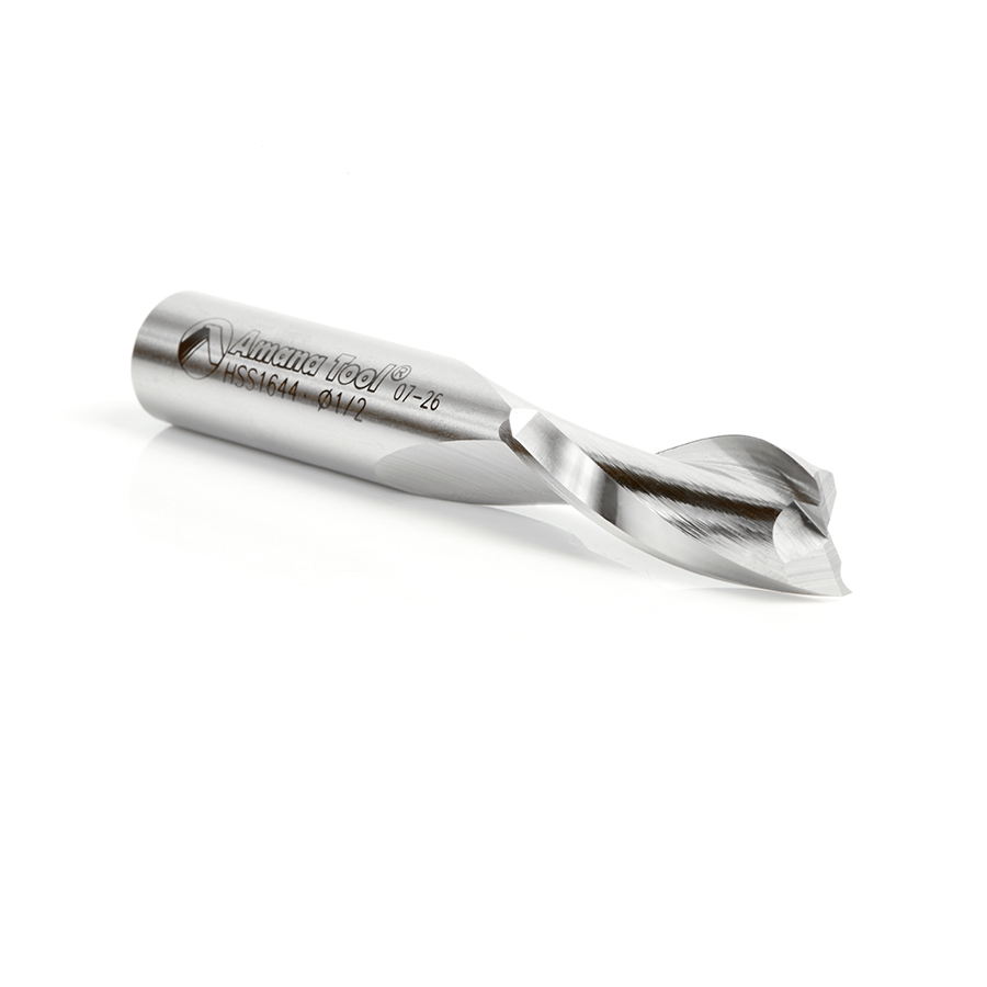 Amana HSS1644 High Speed Steel (HSS) Double Flute Spiral Aluminum Cutting 1/2 Dia x 1-1/2 x 1/2 Inch Shank Up-Cut Router Bit