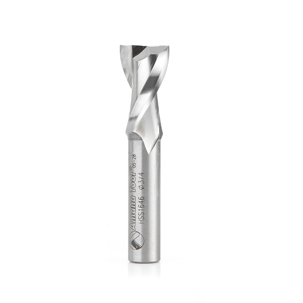 Amana HSS1646 High Speed Steel (HSS) Double Flute Spiral Aluminum Cutting 3/4 Dia x 1-1/4 x 1/2 Inch Shank Up-Cut Router Bit