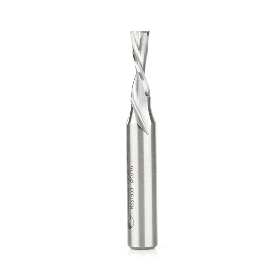 Amana HSS1659 High Speed Steel (HSS) Double Flute Spiral Aluminum Cutting 5/16 Dia x 1 x 1/2 Inch Shank Down-Cut Router Bit
