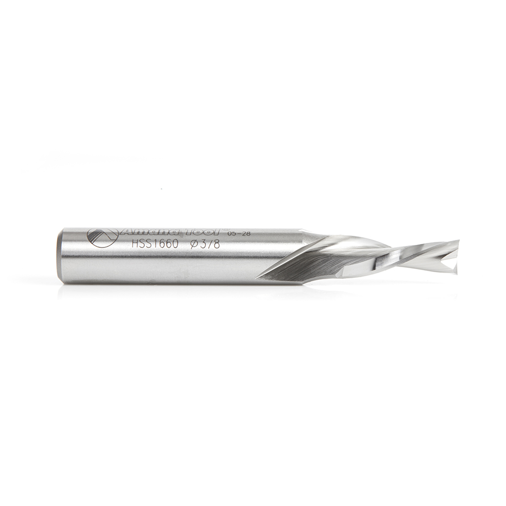 Amana HSS1660 High Speed Steel (HSS) Double Flute Spiral Aluminum Cutting 3/8 Dia x 1 x 1/2 Inch Shank Down-Cut Router Bit