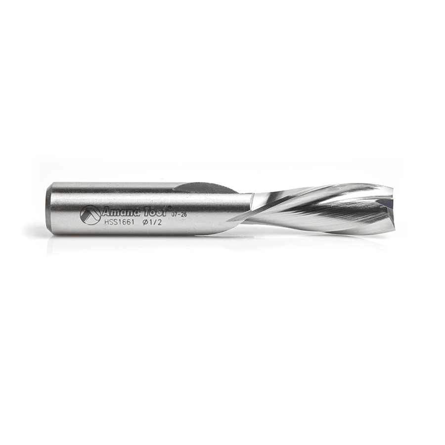 Amana HSS1661 High Speed Steel (HSS) Double Flute Spiral Aluminum Cutting 1/2 Dia x 1-1/4 x 1/2 Inch Shank Down-Cut Router Bit