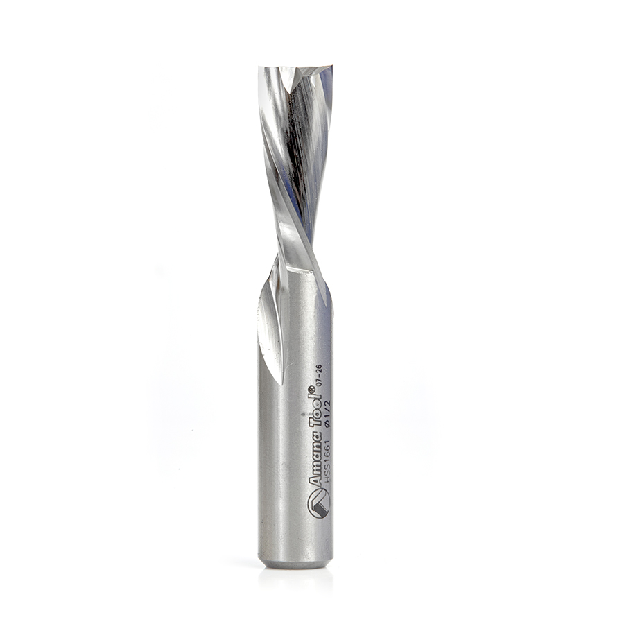 Amana HSS1661 High Speed Steel (HSS) Double Flute Spiral Aluminum Cutting 1/2 Dia x 1-1/4 x 1/2 Inch Shank Down-Cut Router Bit