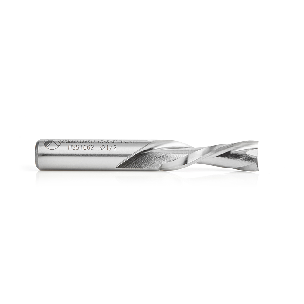 Amana HSS1662 High Speed Steel (HSS) Double Flute Spiral Aluminum Cutting 1/2 Dia x 1-1/2 x 1/2 Inch Shank Down-Cut Router Bit