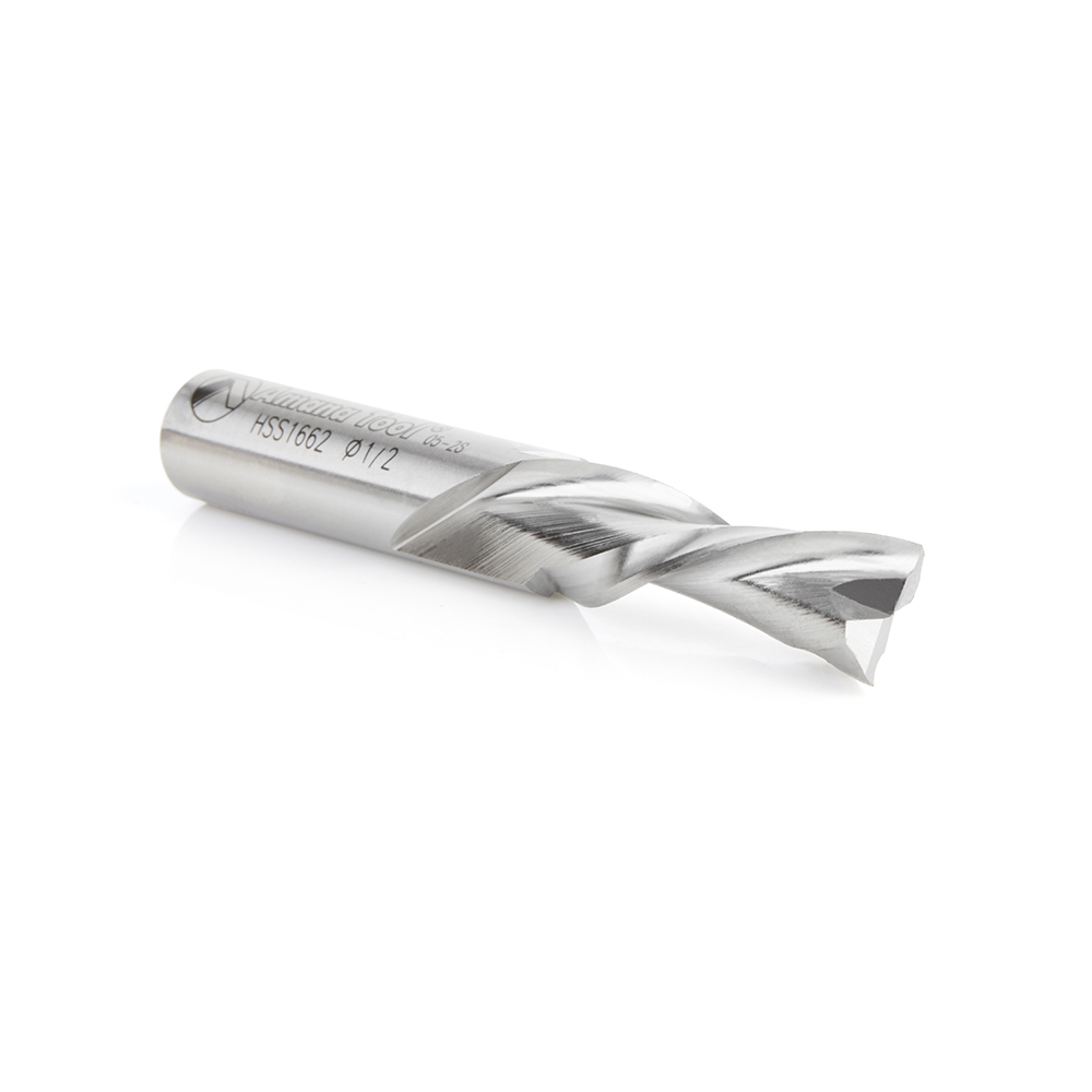 Amana HSS1662 High Speed Steel (HSS) Double Flute Spiral Aluminum Cutting 1/2 Dia x 1-1/2 x 1/2 Inch Shank Down-Cut Router Bit