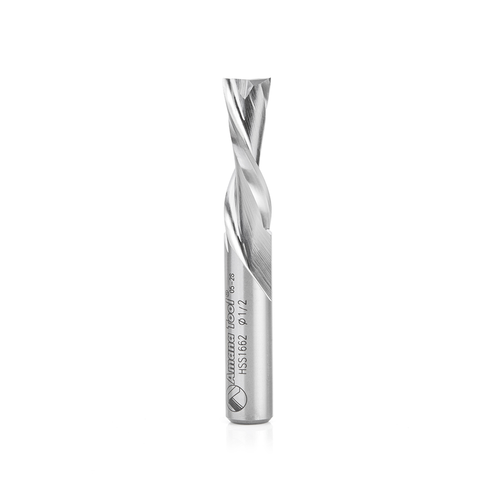 Amana HSS1662 High Speed Steel (HSS) Double Flute Spiral Aluminum Cutting 1/2 Dia x 1-1/2 x 1/2 Inch Shank Down-Cut Router Bit