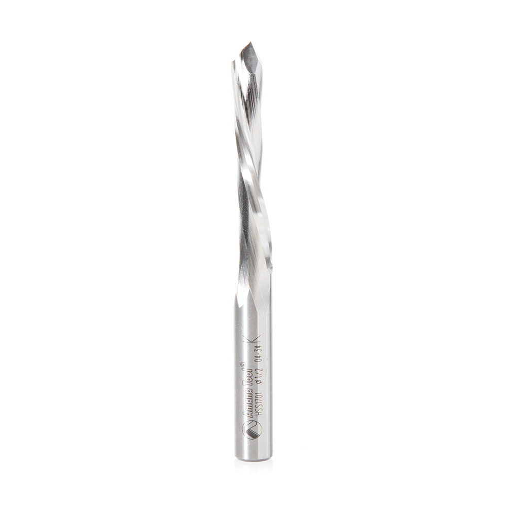 Amana HSS1701 High Speed Steel (HSS) 18° Helix 1/2 Dia x 2-1/4 x 1/2 Shank Single Flute Down-Cut Steel Door Bit