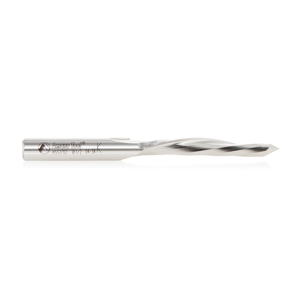 Amana HSS1702 High Speed Steel (HSS) 18° Helix 1/2 Dia x 2-1/2 x 1/2 Shank Single Flute Down-Cut Steel Door Bit