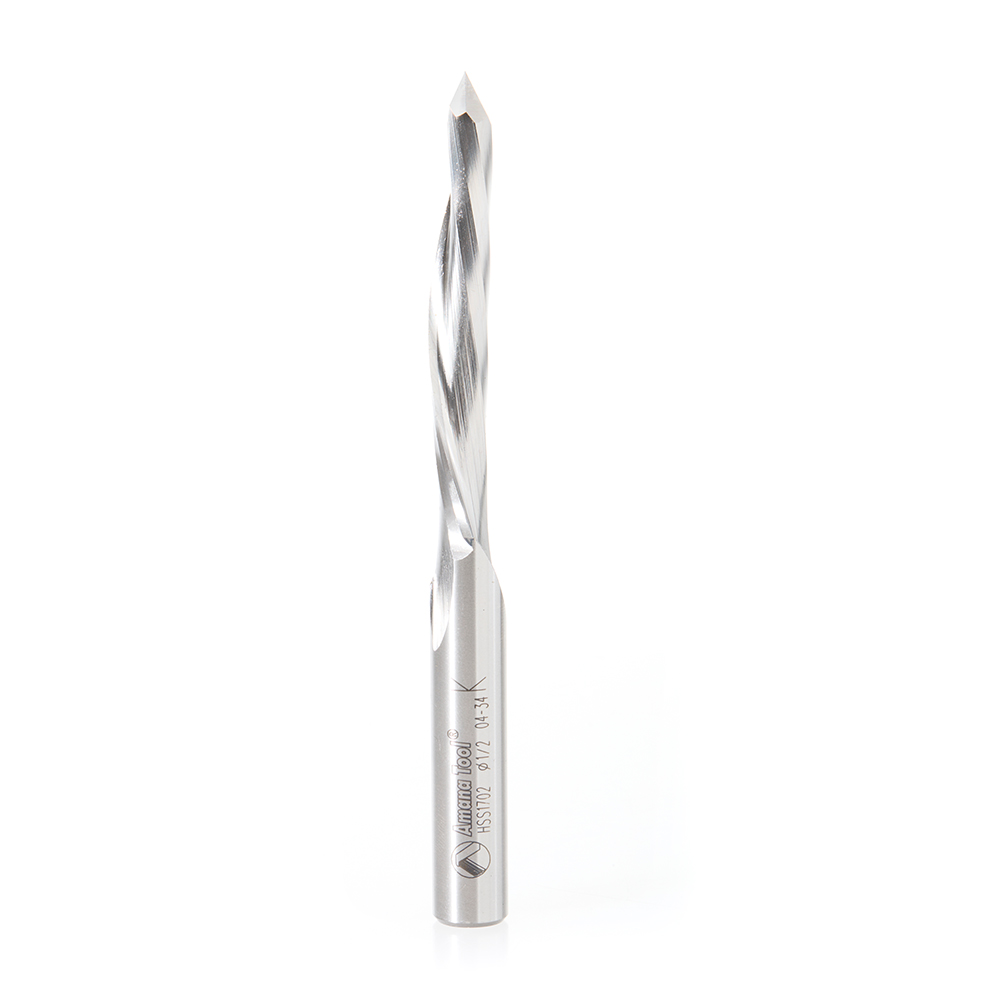 Amana HSS1702 High Speed Steel (HSS) 18° Helix 1/2 Dia x 2-1/2 x 1/2 Shank Single Flute Down-Cut Steel Door Bit
