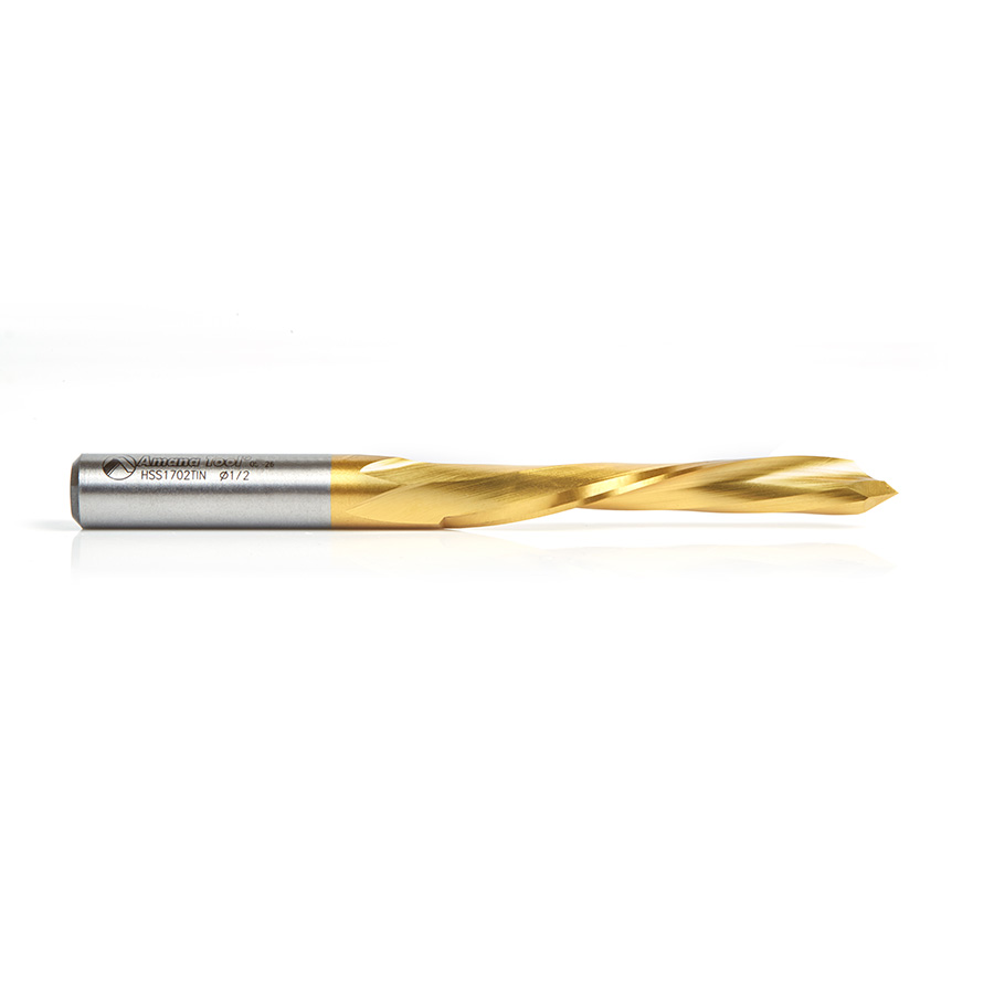 Amana HSS1702TIN High Speed Steel (HSS) TiN Coated 1/2 Dia x 2-1/2 x 1/2 Shank Single Flute Down-Cut Steel Door Bit
