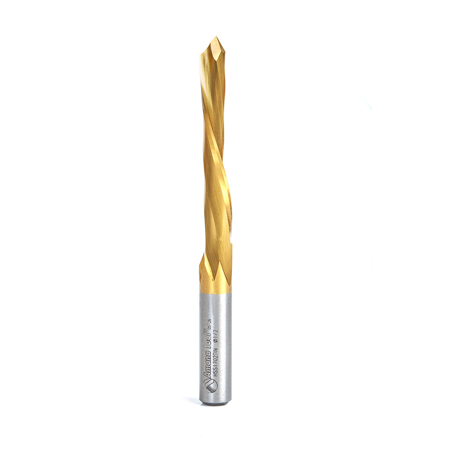 Amana HSS1702TIN High Speed Steel (HSS) TiN Coated 1/2 Dia x 2-1/2 x 1/2 Shank Single Flute Down-Cut Steel Door Bit