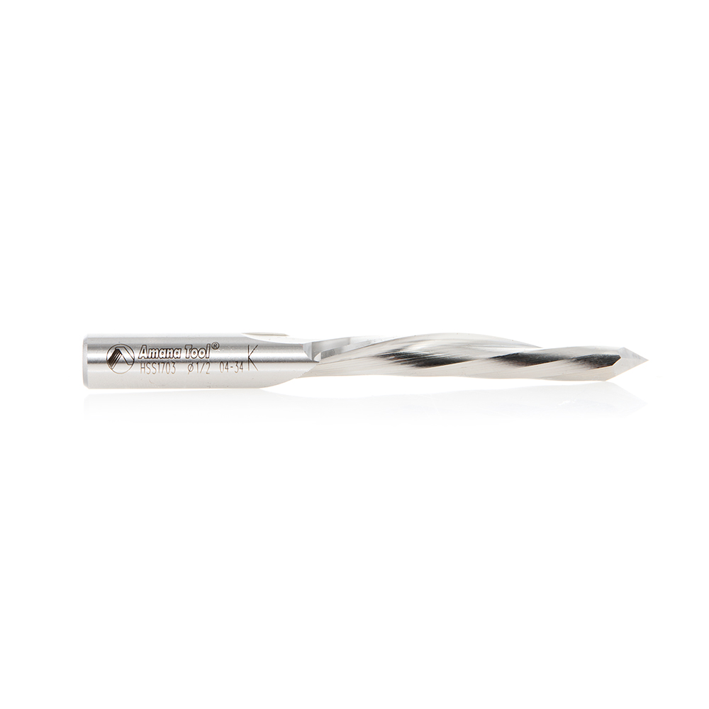 Amana HSS1703 High Speed Steel (HSS) 18° Helix 1/2 Dia x 2-1/2 x 1/2 Shank Single Flute Down-Cut Steel Door Bit