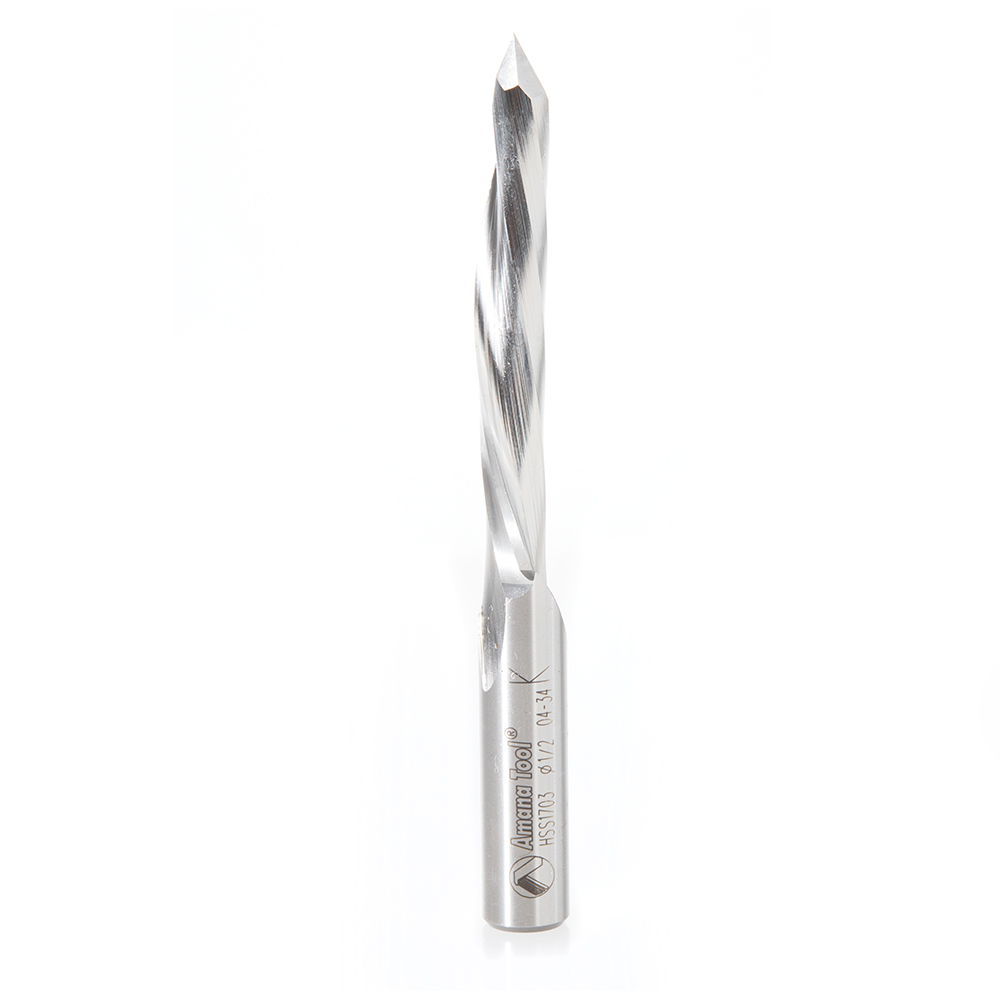 Amana HSS1703 High Speed Steel (HSS) 18° Helix 1/2 Dia x 2-1/2 x 1/2 Shank Single Flute Down-Cut Steel Door Bit