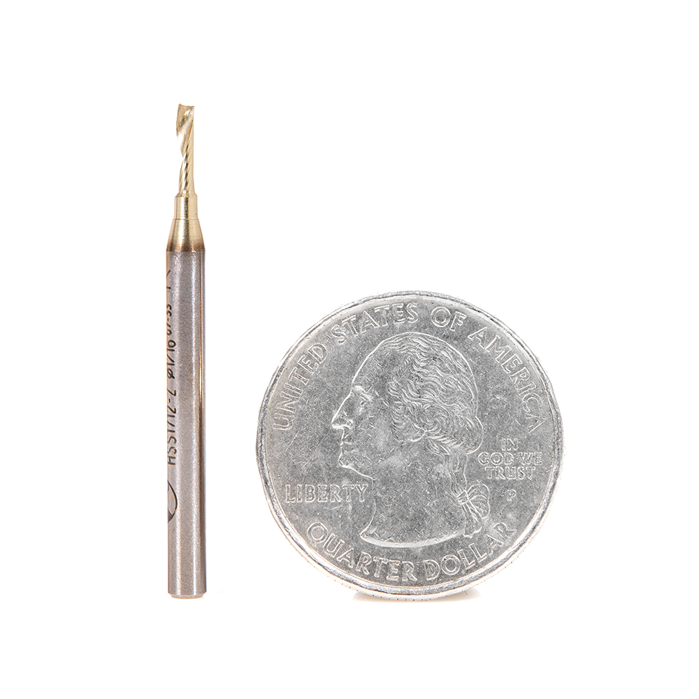 Amana HSS1712-Z High Speed Steel (HSS) Spiral 'O' Single Flute Aluminum Cutting 1/16 Dia x 1/4 x 1/8 Inch Shank Up-Cut ZrN Coated Router Bit