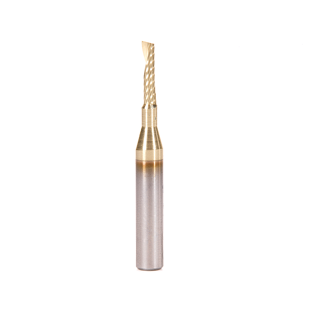 Amana HSS1716-Z High Speed Steel (HSS) Spiral 'O' Single Flute Aluminum Cutting 1/8 Dia x 1/2 x 1/4 Inch Shank Up-Cut ZrN Coated Router Bit