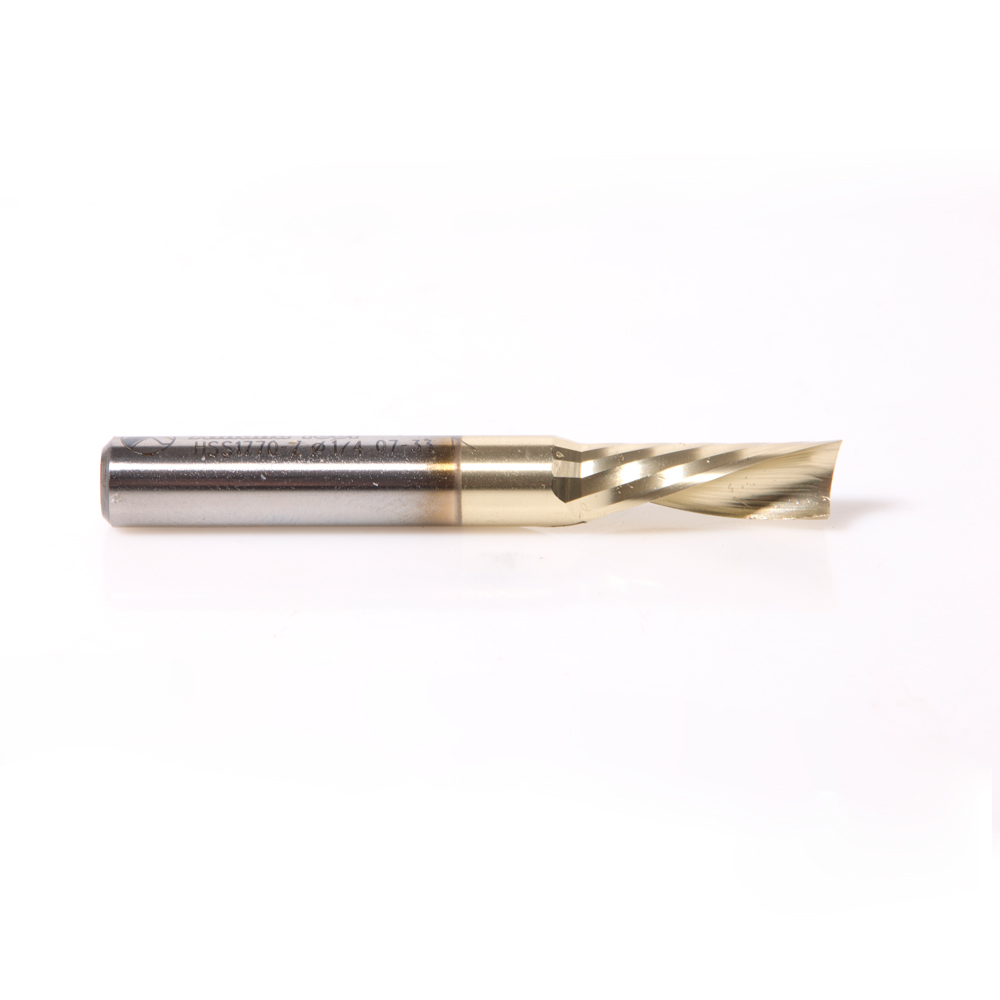 Amana HSS1770-Z High Speed Steel (HSS) Spiral 'O' Single Flute Aluminum Cutting 1/4 Dia x 5/8 x 1/4 Inch Shank Down-Cut ZrN Coated Router Bit