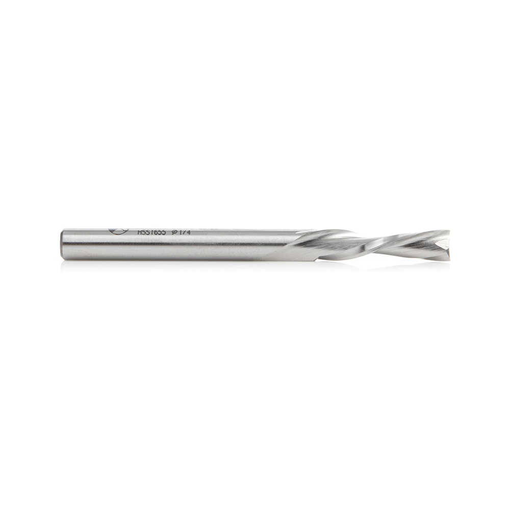 Amana HSS1655 High Speed Steel (HSS) Double Flute Spiral Aluminum Cutting 1/4 Dia x 1 x 1/4 Inch Shank Down-Cut Router Bit