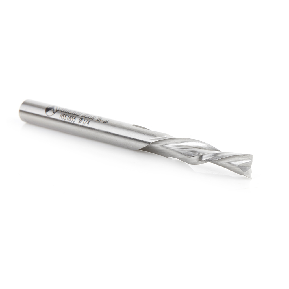 Amana HSS1655 High Speed Steel (HSS) Double Flute Spiral Aluminum Cutting 1/4 Dia x 1 x 1/4 Inch Shank Down-Cut Router Bit
