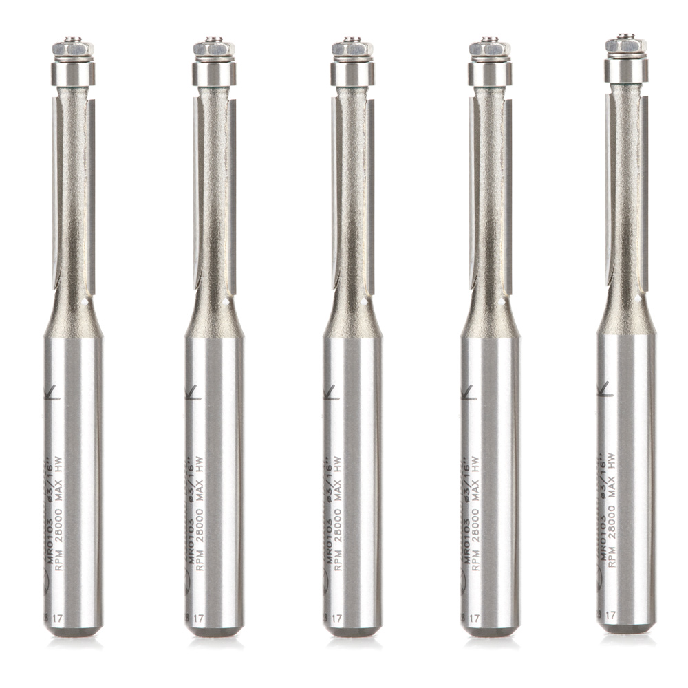Amana MR0103-5 5 Pack Miniature 3/16 Dia Flush Trim with 3/16 Dia Ball Bearing x 3/4 x 1/4 Inch Shank Carbide Tipped Router Bit