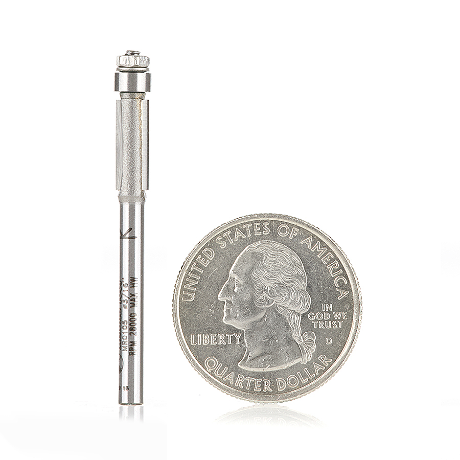 Amana MR0105 Carbide Tipped Miniature Flush Trim 3/16 Dia x 7/16 x 1/8 Inch Shank with Mini 3/16 Dia Lower Ball Bearing