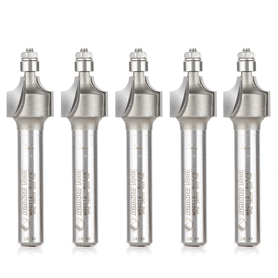 Amana MR0112-5 5 Pack Carbide Tipped Miniature Corner Rounding 1/8 Radius x 7/16 Dia x 3/8 x 1/4 Inch Shank with Mini 3/16 Dia Lower Ball Bearing